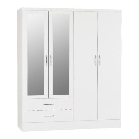 Nevada 4 Door 2 Drawer Mirrored Wardrobe - Seconique