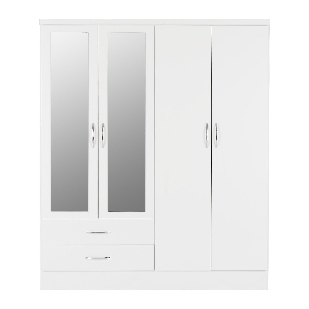 Nevada 4 Door 2 Drawer Mirrored Wardrobe - Seconique