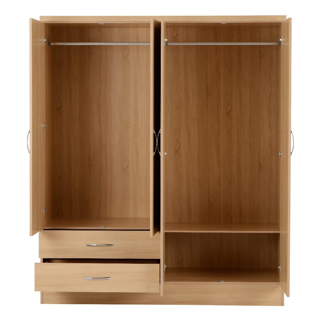 Nevada 4 Door 2 Drawer Mirrored Wardrobe - Seconique