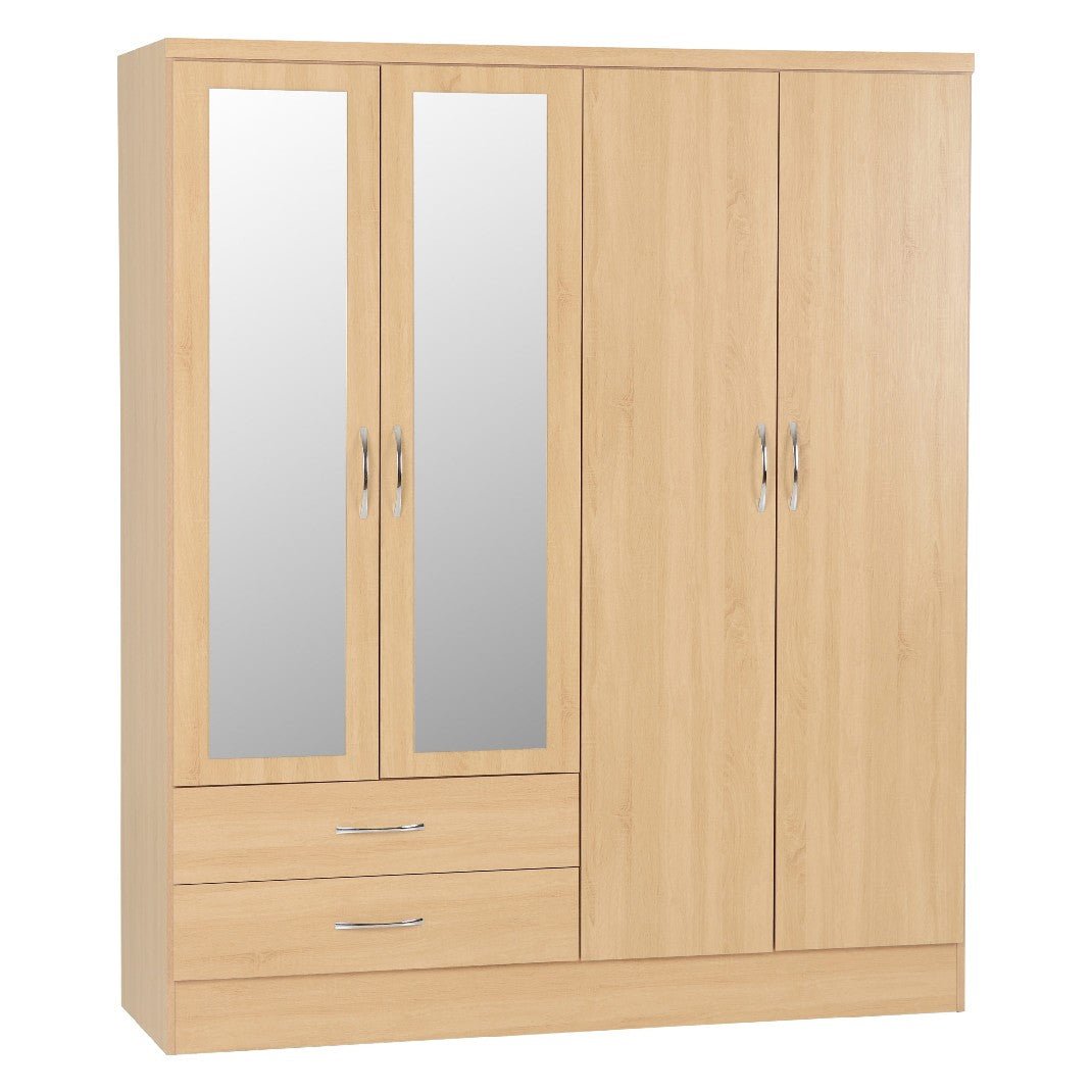 Nevada 4 Door 2 Drawer Mirrored Wardrobe - Seconique