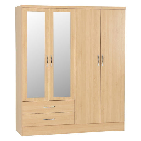 Nevada 4 Door 2 Drawer Mirrored Wardrobe - Seconique