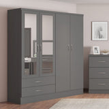 Nevada 4 Door 2 Drawer Mirrored Wardrobe - Seconique