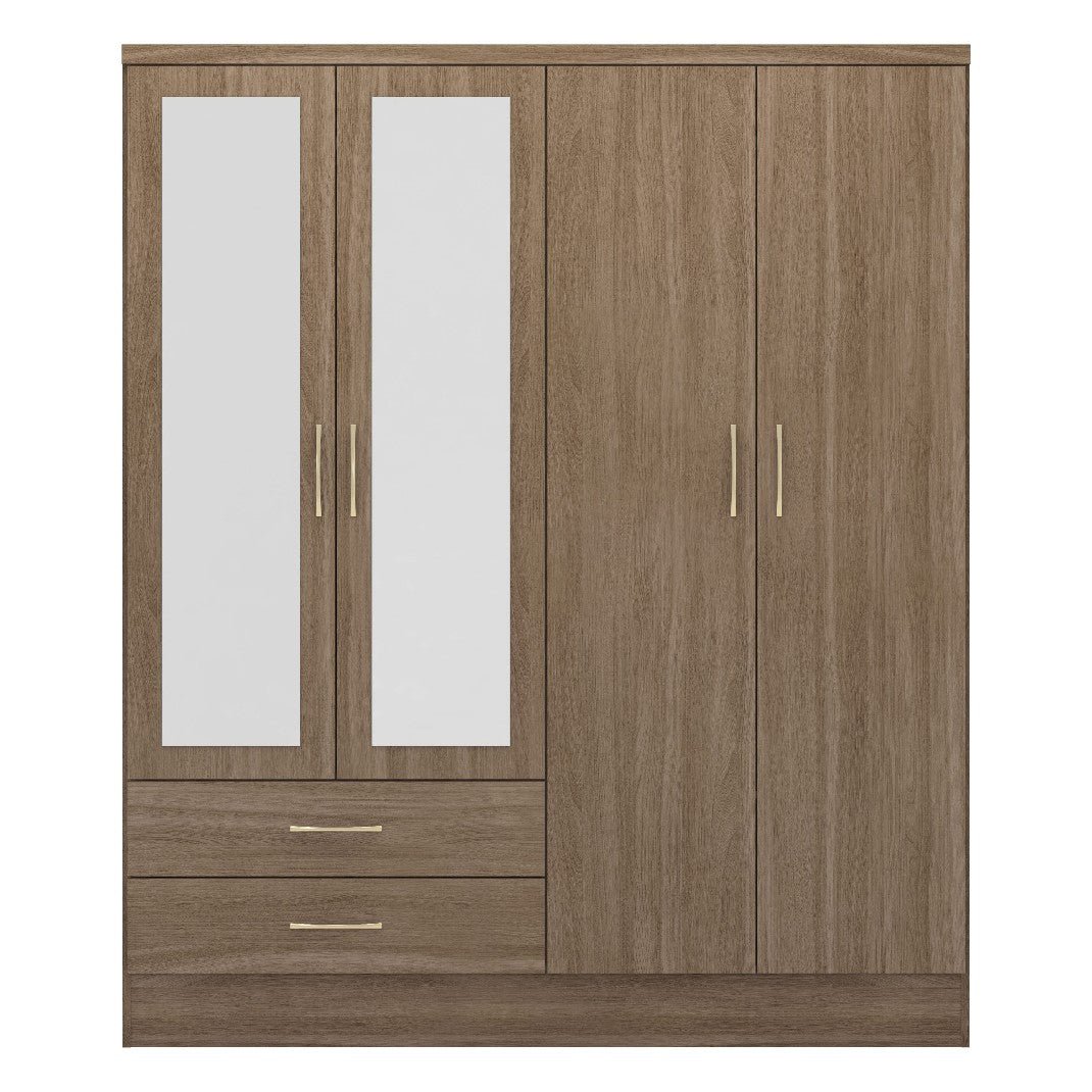 Nevada 4 Door 2 Drawer Mirrored Wardrobe - Seconique