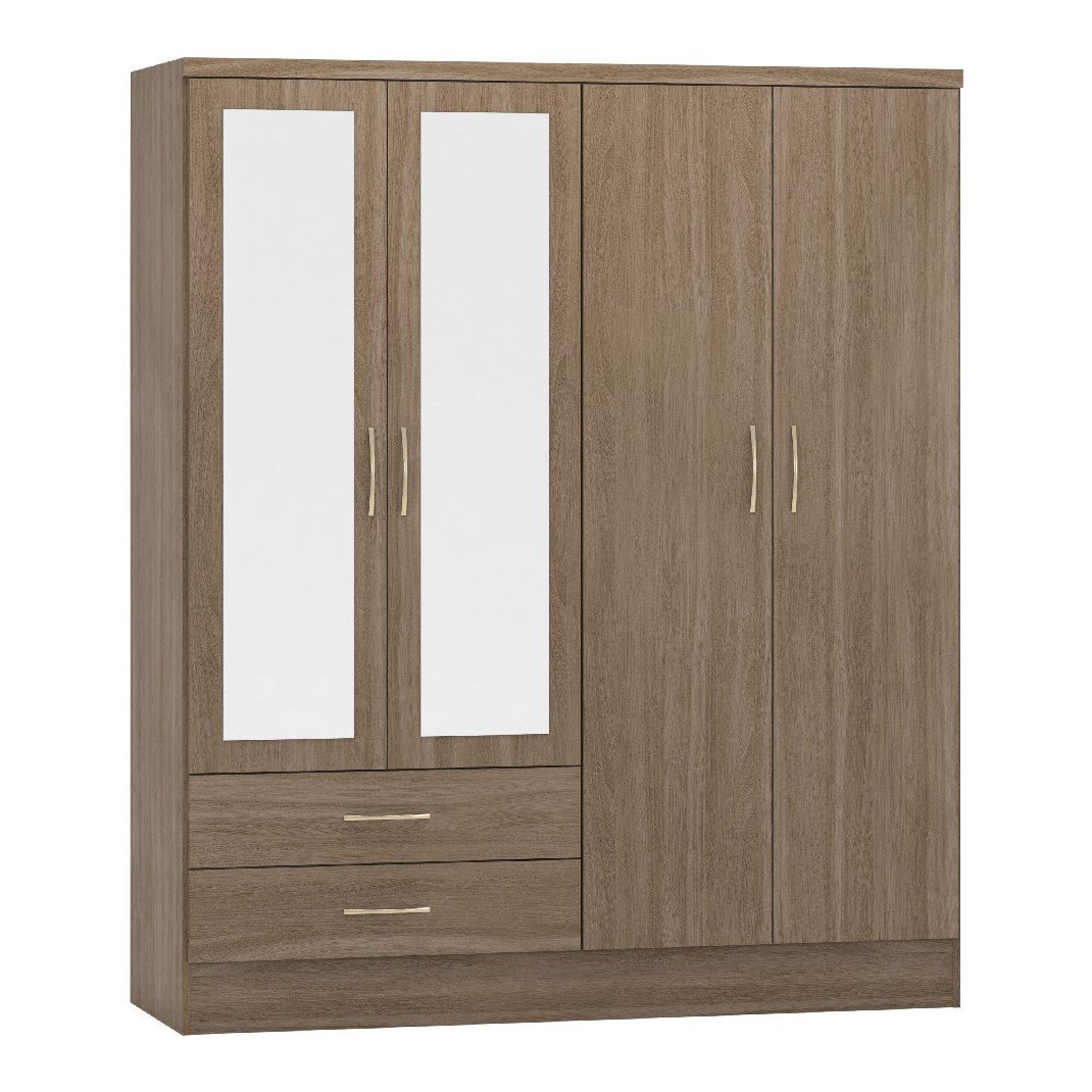 Nevada 4 Door 2 Drawer Mirrored Wardrobe - Seconique