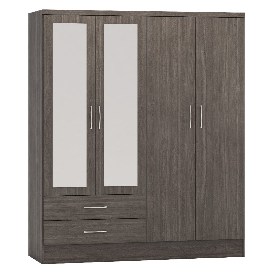 Nevada 4 Door 2 Drawer Mirrored Wardrobe - Seconique