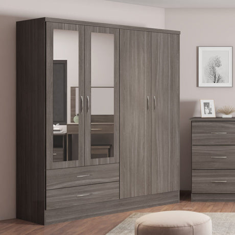 Nevada 4 Door 2 Drawer Mirrored Wardrobe - Seconique