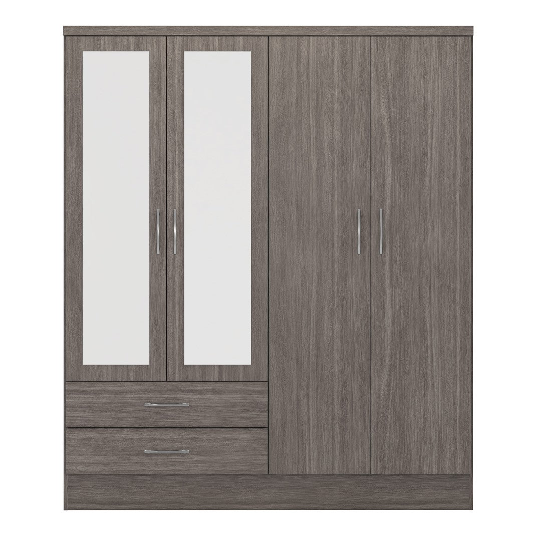 Nevada 4 Door 2 Drawer Mirrored Wardrobe - Seconique