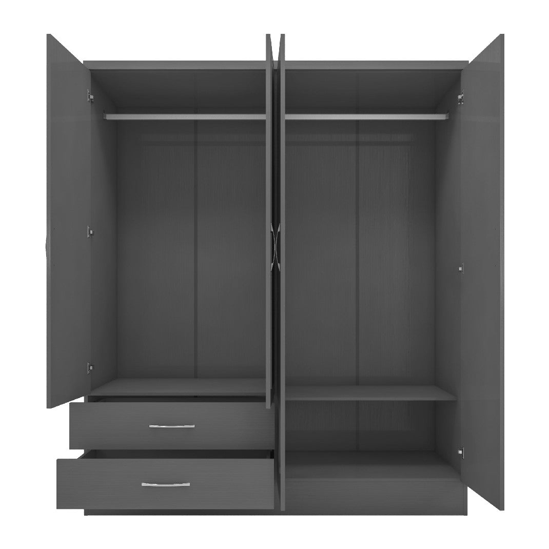 Nevada 4 Door 2 Drawer Mirrored Wardrobe - Seconique