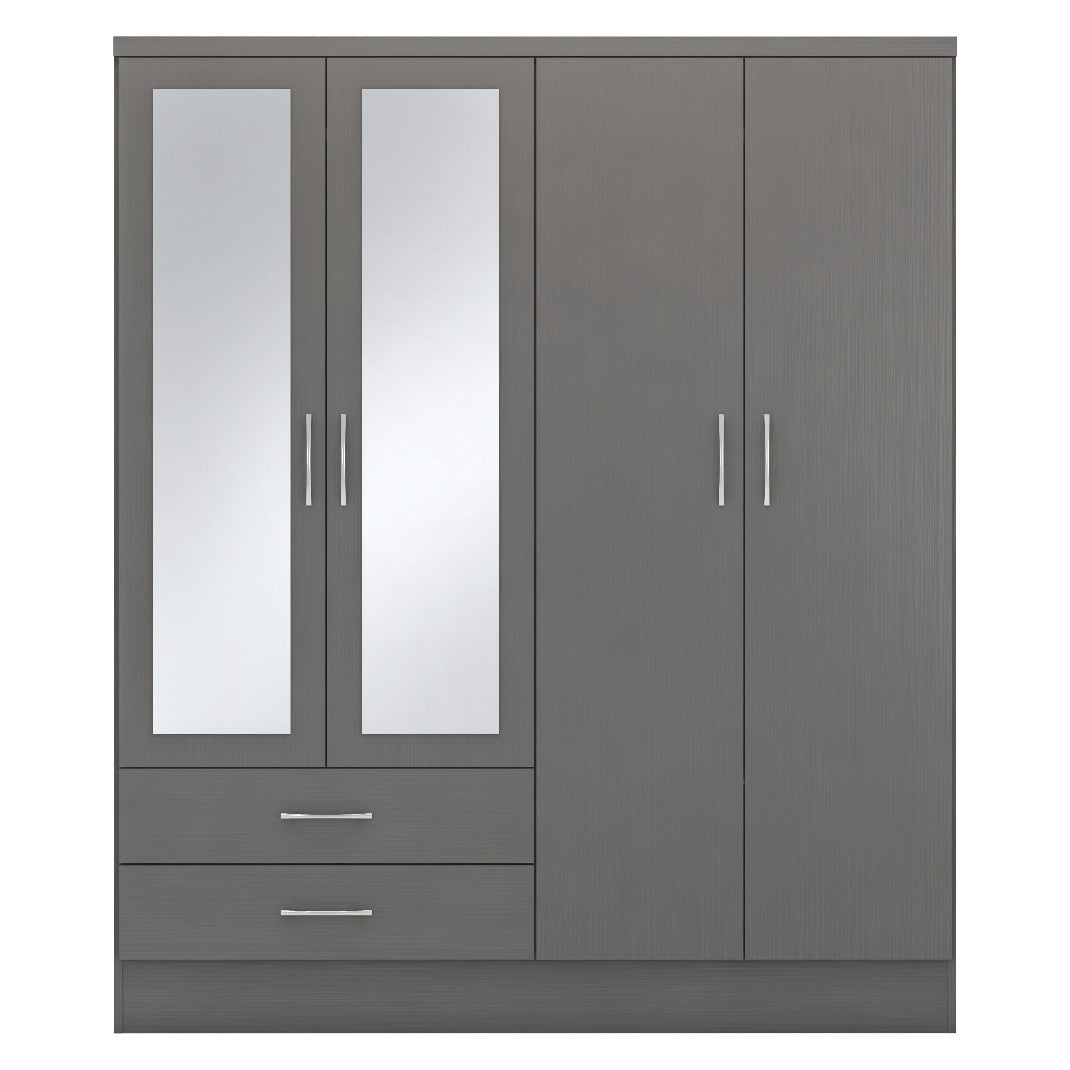 Nevada 4 Door 2 Drawer Mirrored Wardrobe - Seconique