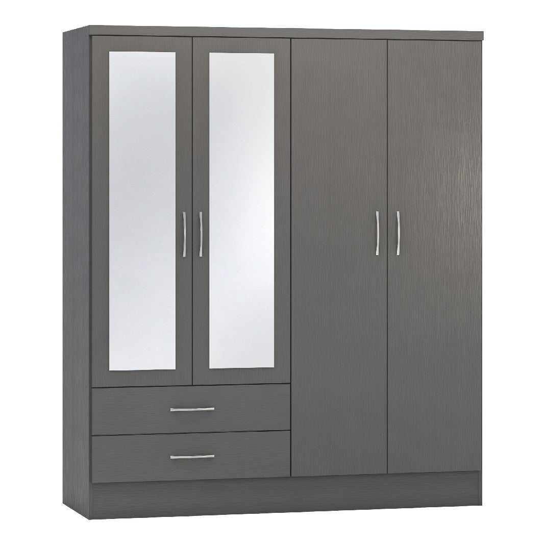 Nevada 4 Door 2 Drawer Mirrored Wardrobe - Seconique