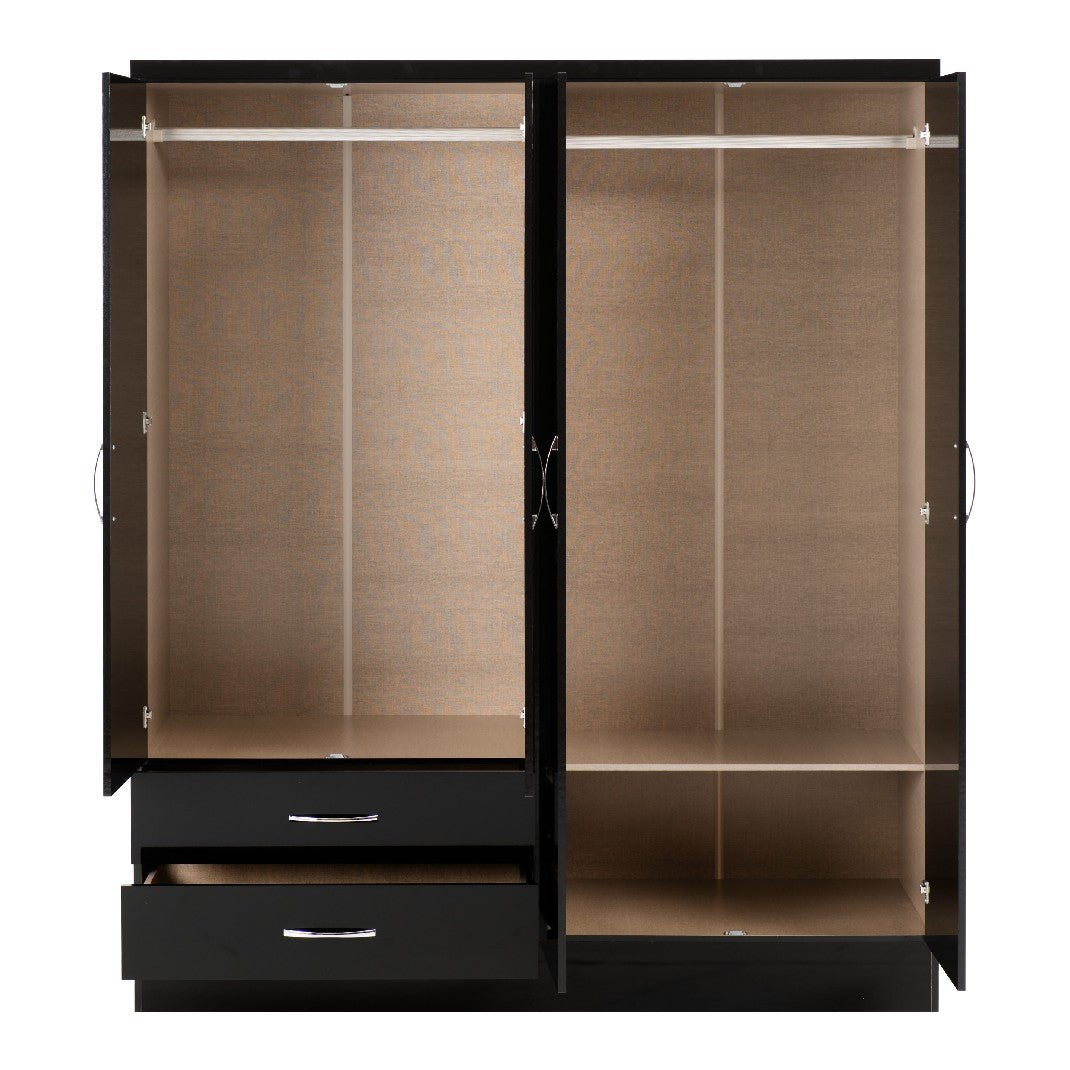 Nevada 4 Door 2 Drawer Mirrored Wardrobe - Seconique