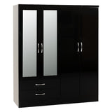 Nevada 4 Door 2 Drawer Mirrored Wardrobe - Seconique