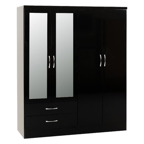 Nevada 4 Door 2 Drawer Mirrored Wardrobe - Seconique