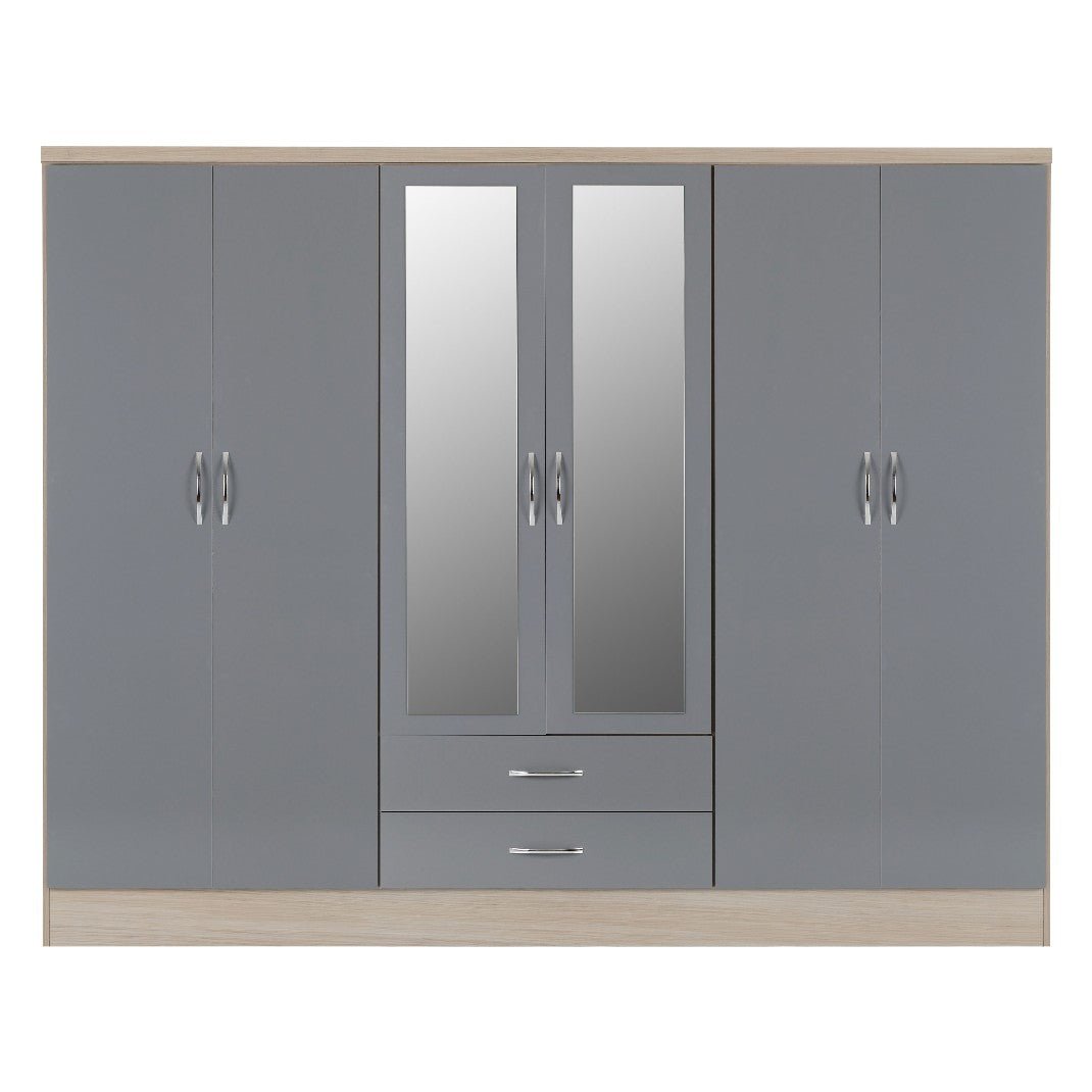 Nevada 6 Door 2 Drawer Mirrored Wardrobe - Seconique
