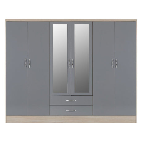 Nevada 6 Door 2 Drawer Mirrored Wardrobe - Seconique
