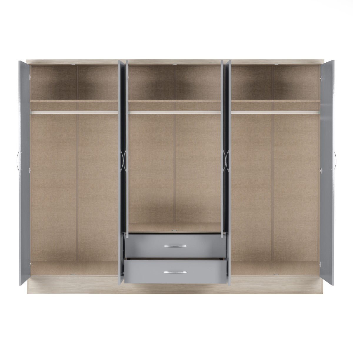 Nevada 6 Door 2 Drawer Mirrored Wardrobe - Seconique