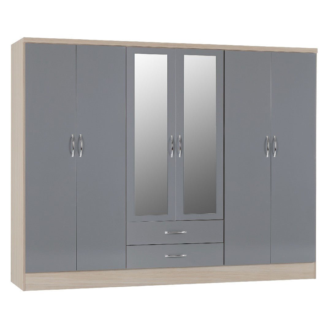 Nevada 6 Door 2 Drawer Mirrored Wardrobe - Seconique