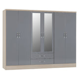 Nevada 6 Door 2 Drawer Mirrored Wardrobe - Seconique