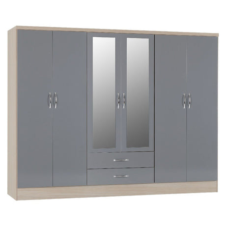 Nevada 6 Door 2 Drawer Mirrored Wardrobe - Seconique