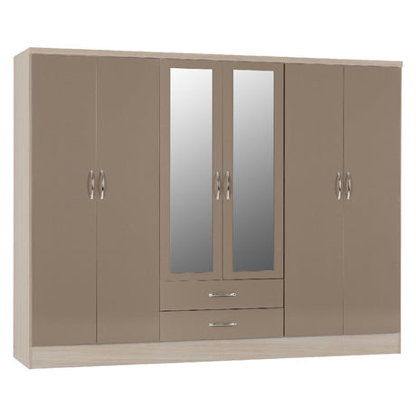 Nevada 6 Door 2 Drawer Mirrored Wardrobe - Seconique