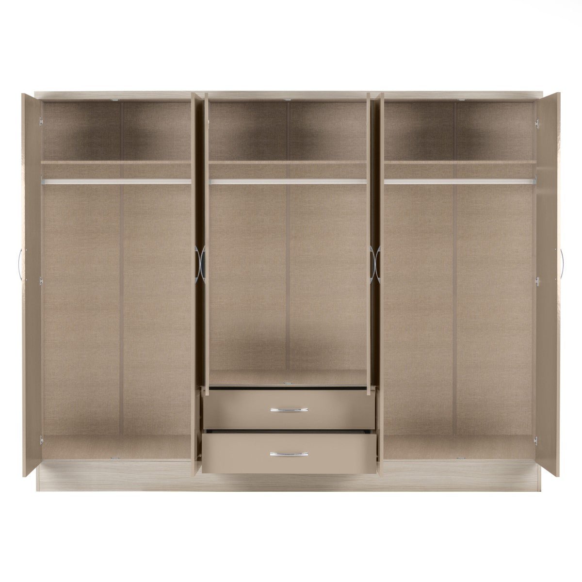 Nevada 6 Door 2 Drawer Mirrored Wardrobe - Seconique