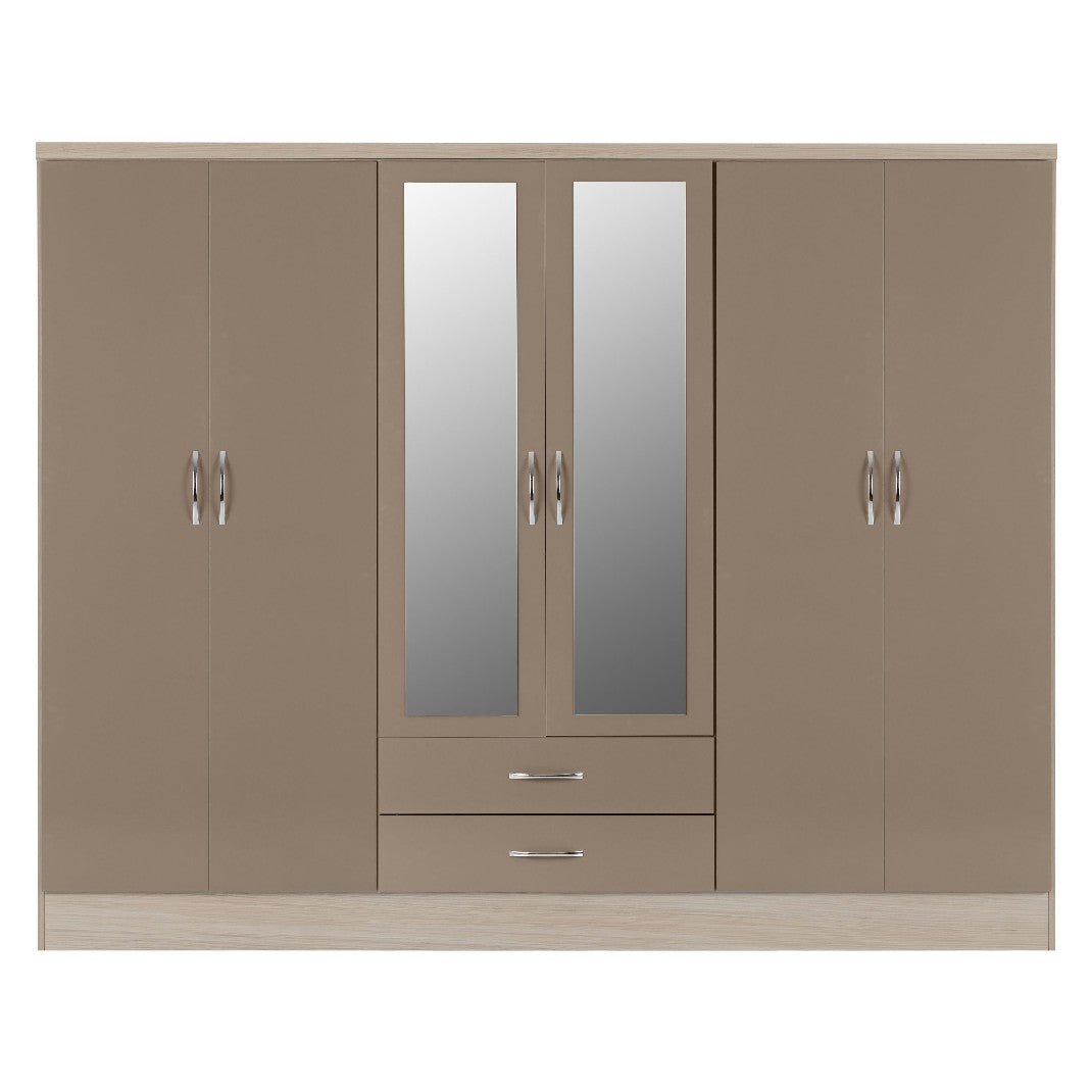 Nevada 6 Door 2 Drawer Mirrored Wardrobe - Seconique