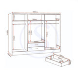 Nevada 6 Door 2 Drawer Mirrored Wardrobe - Seconique