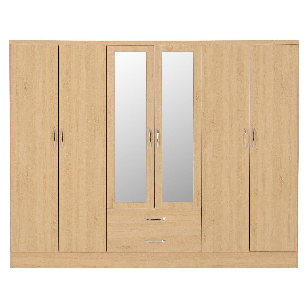 Nevada 6 Door 2 Drawer Mirrored Wardrobe - Seconique