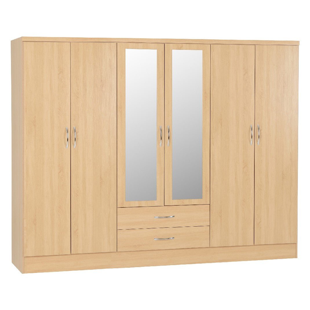 Nevada 6 Door 2 Drawer Mirrored Wardrobe - Seconique