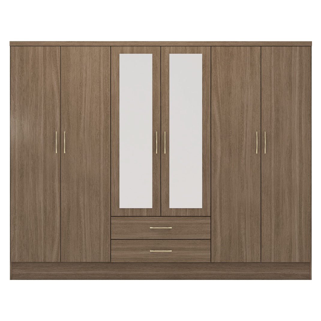 Nevada 6 Door 2 Drawer Mirrored Wardrobe - Seconique