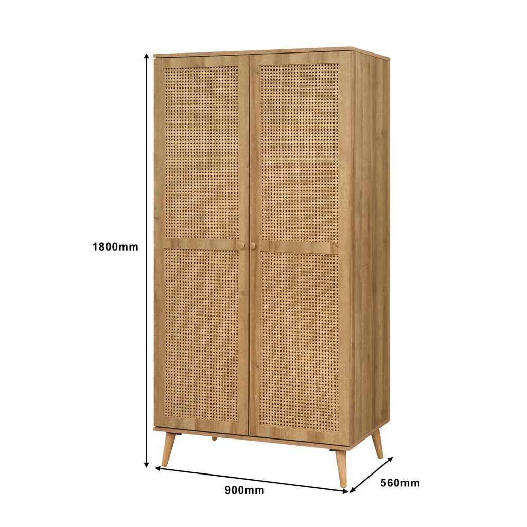Manila Rattan 3 Piece Bedroom Set with 2 Door Wardrobe, Bedside Table & Chest of 3+2 Drawers