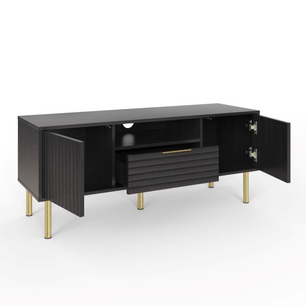 Nervata Black 2 Door 1 Drawer TV Unit with Gold Legs