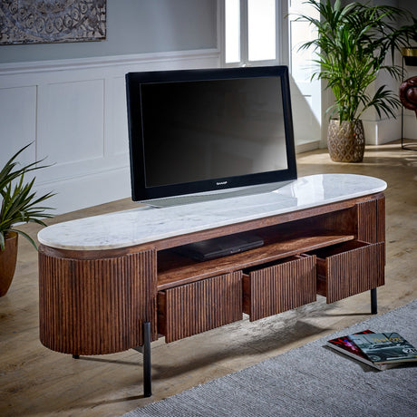 Opal Mango Wood TV Unit with 3 Drawers - Indian Hub