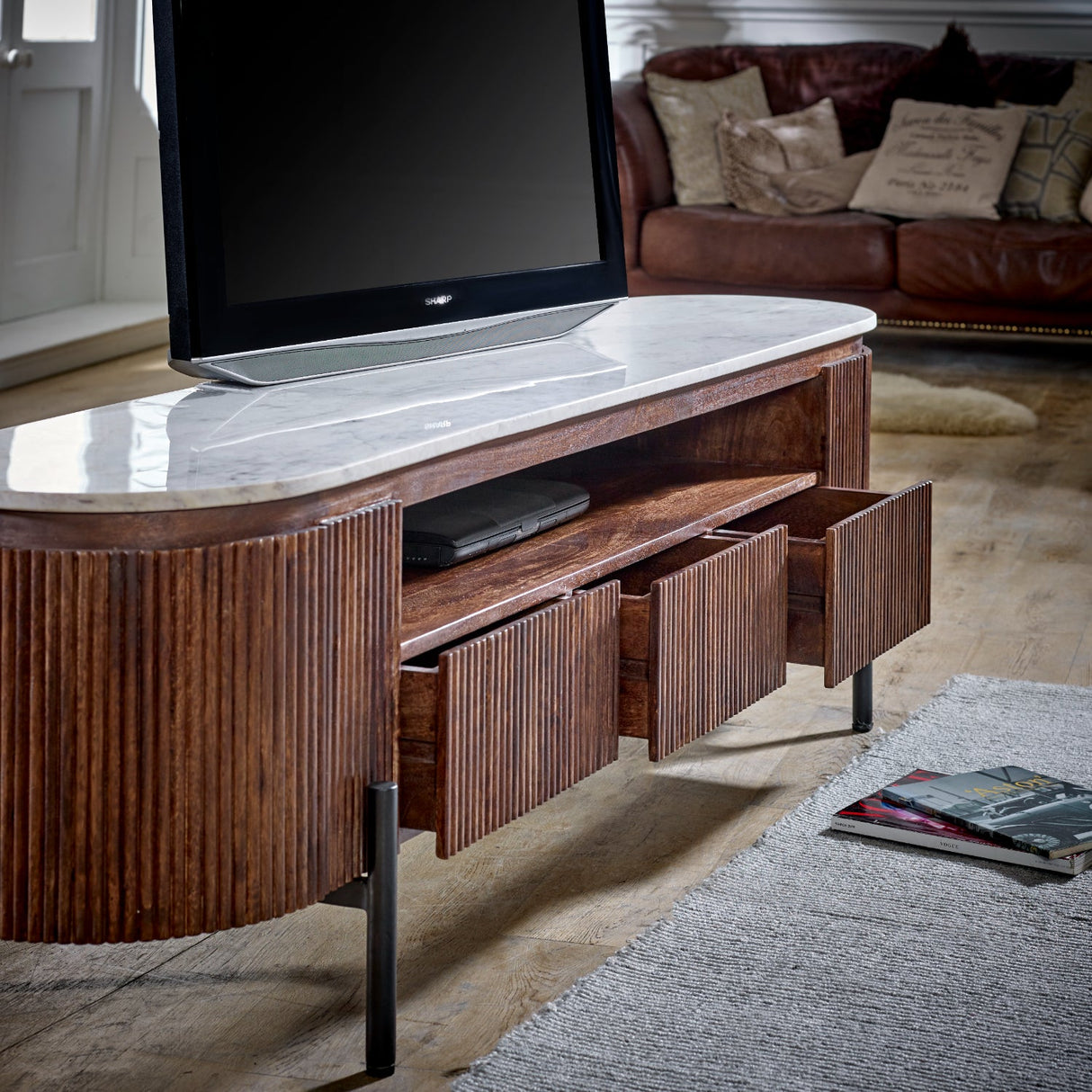 Opal Mango Wood TV Unit with 3 Drawers - Indian Hub
