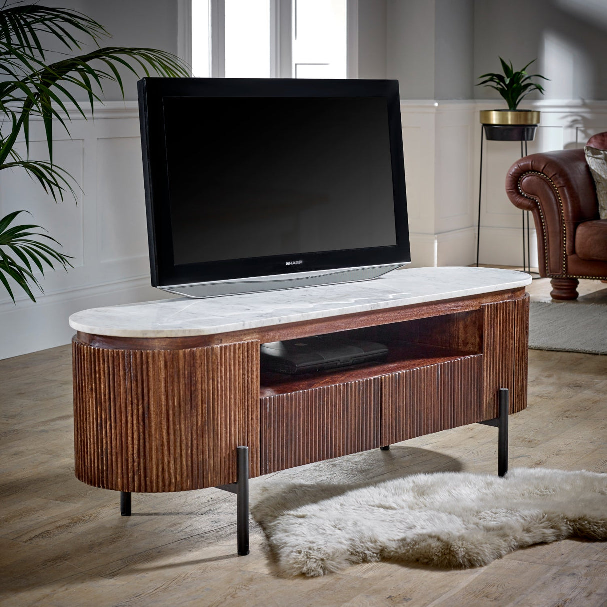 Opal Marble & Mango Wood 2 Door TV Unit - Indian Hub