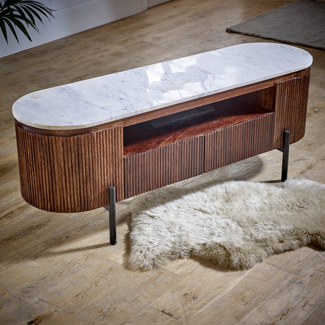 Opal Marble & Mango Wood 2 Door TV Unit - Indian Hub