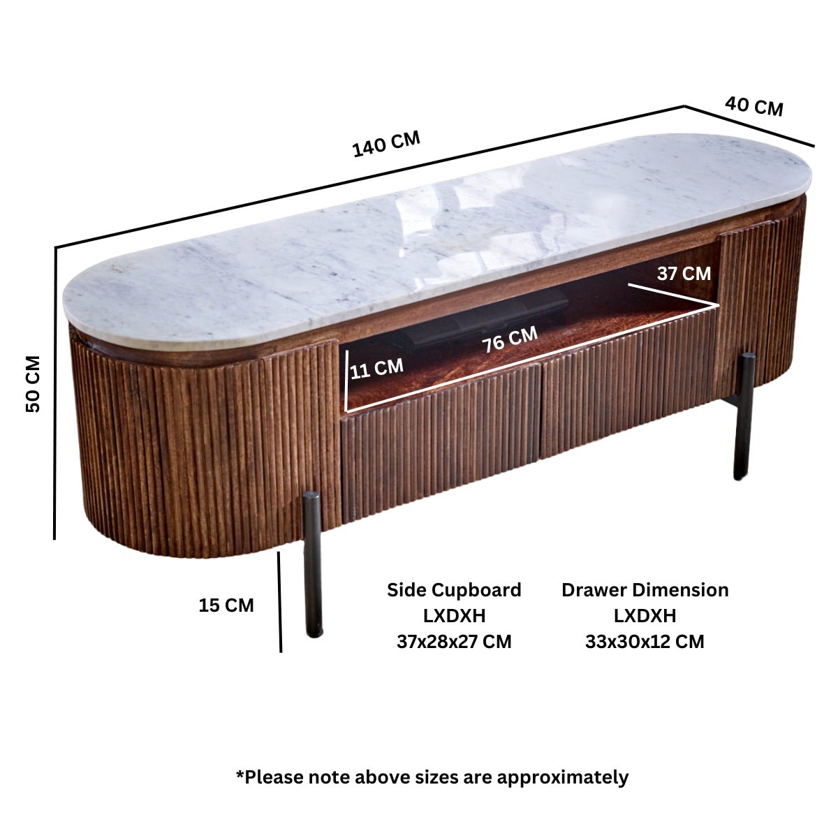 Opal Marble & Mango Wood 2 Door TV Unit - Indian Hub