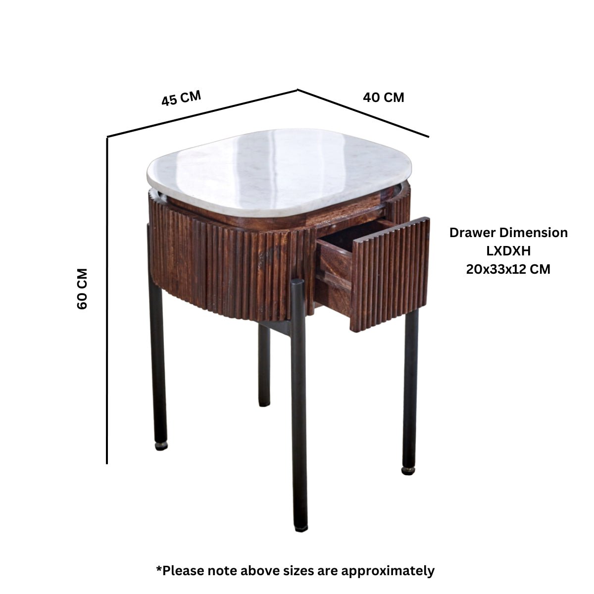 Opal Natural Marble and Mango Wood 1 Drawer Bedside - Indian Hub