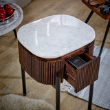 Opal Natural Marble and Mango Wood 1 Drawer Bedside - Indian Hub