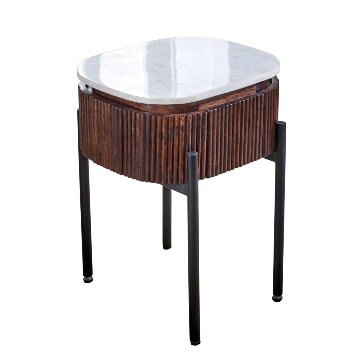 Opal Natural Marble and Mango Wood 1 Drawer Bedside - Indian Hub