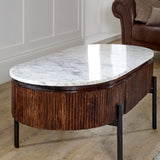 Opal Natural Marble and Mango Wood 2 Drawer Coffee Table - Indian Hub
