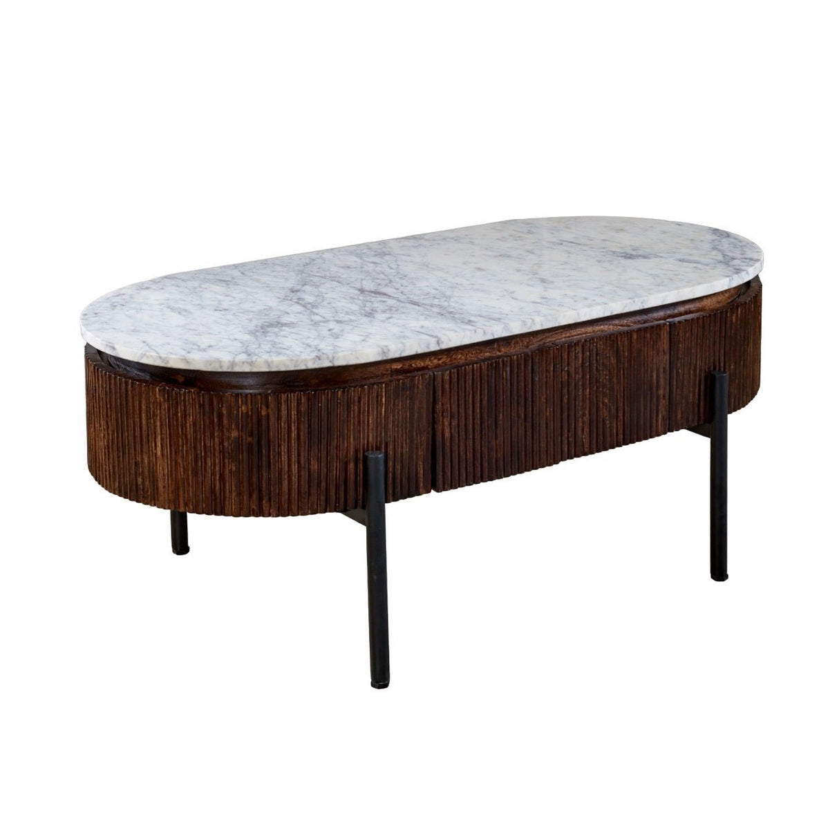 Opal Natural Marble and Mango Wood 2 Drawer Coffee Table - Indian Hub