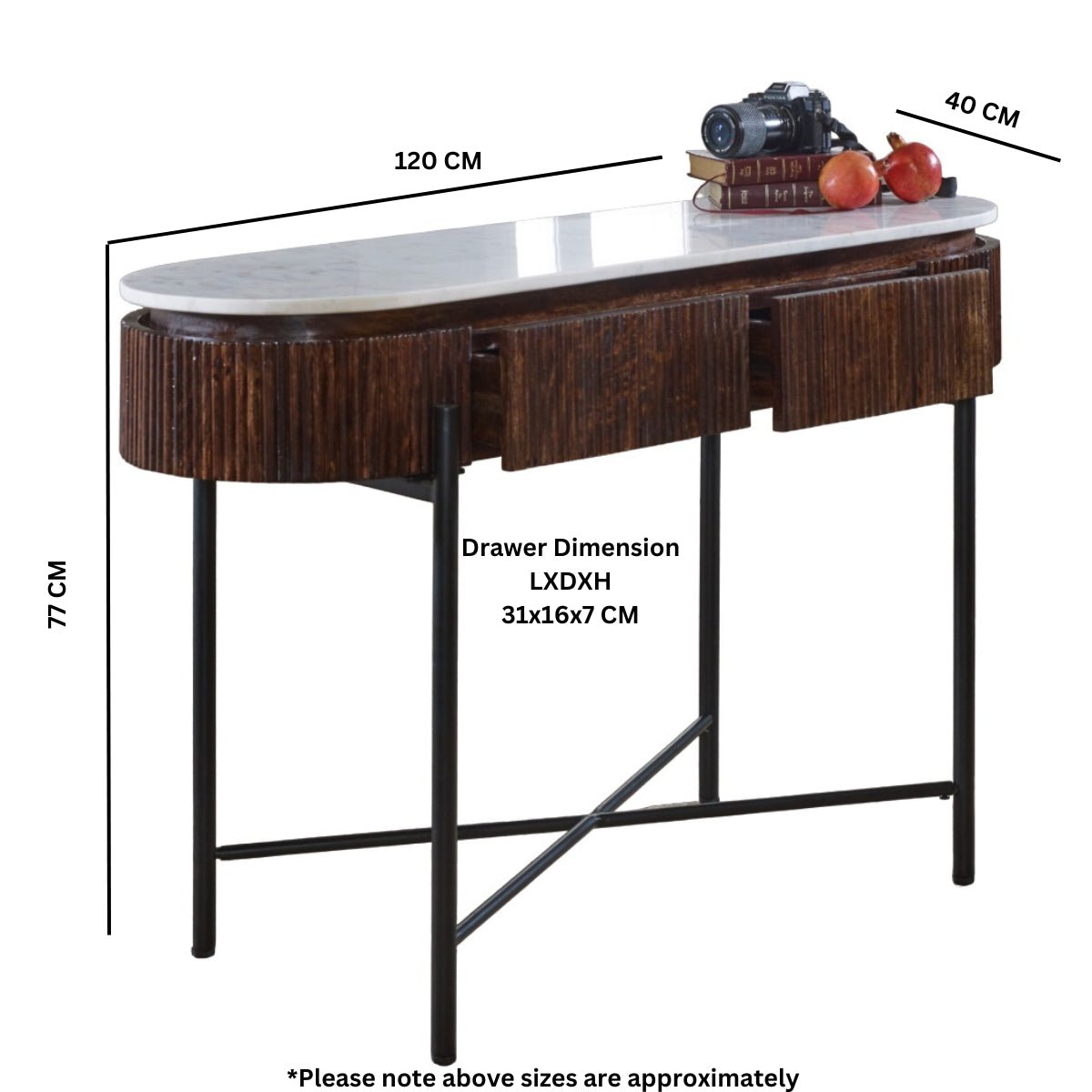 Opal Natural Marble and Mango Wood 2 Drawer Console Table - Indian Hub