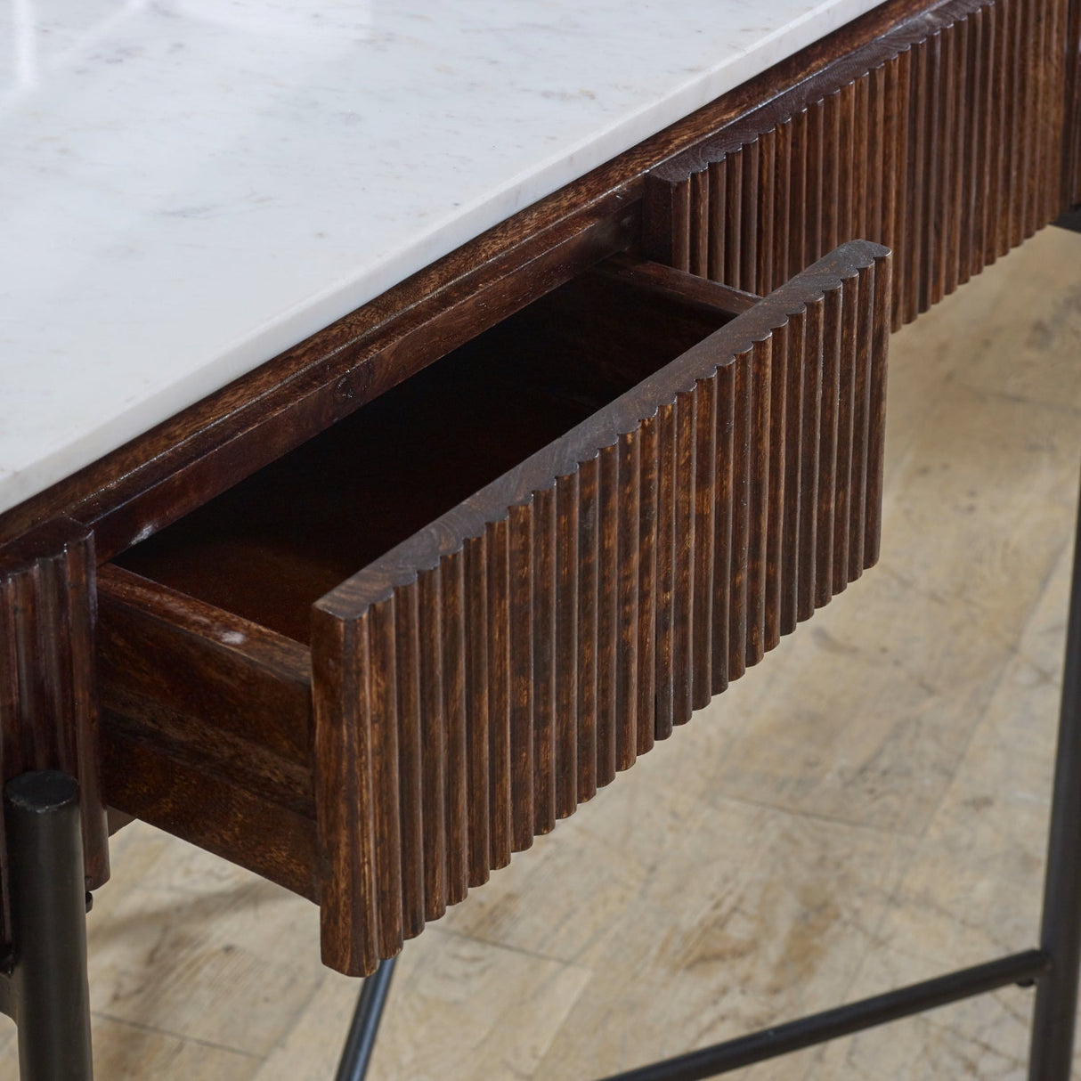 Opal Natural Marble and Mango Wood 2 Drawer Console Table - Indian Hub