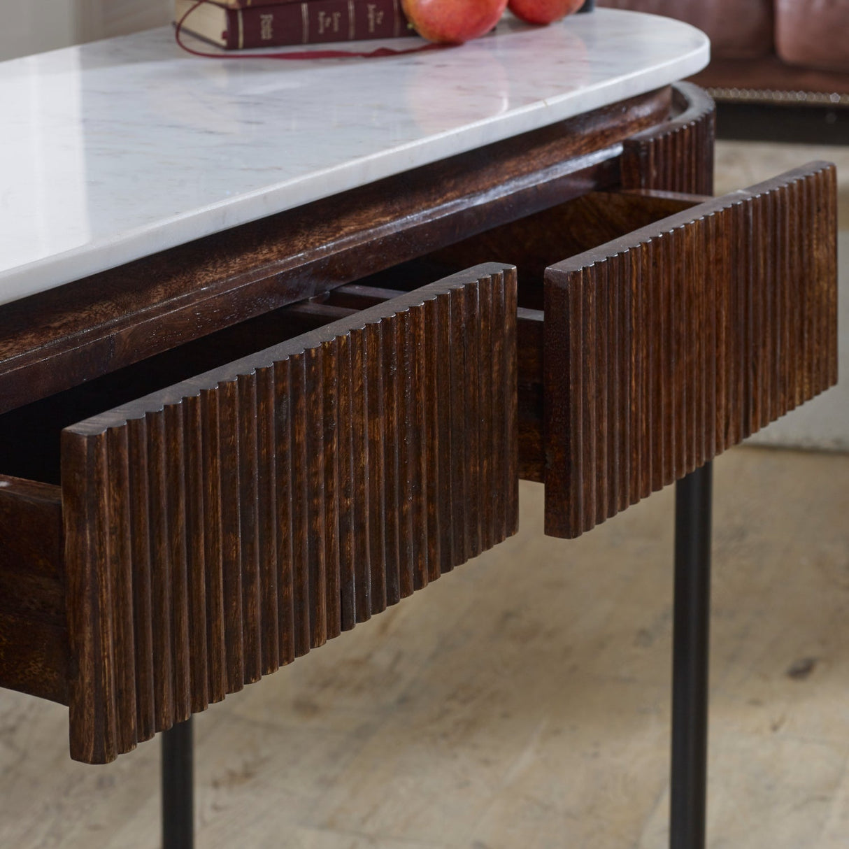 Opal Natural Marble and Mango Wood 2 Drawer Console Table - Indian Hub
