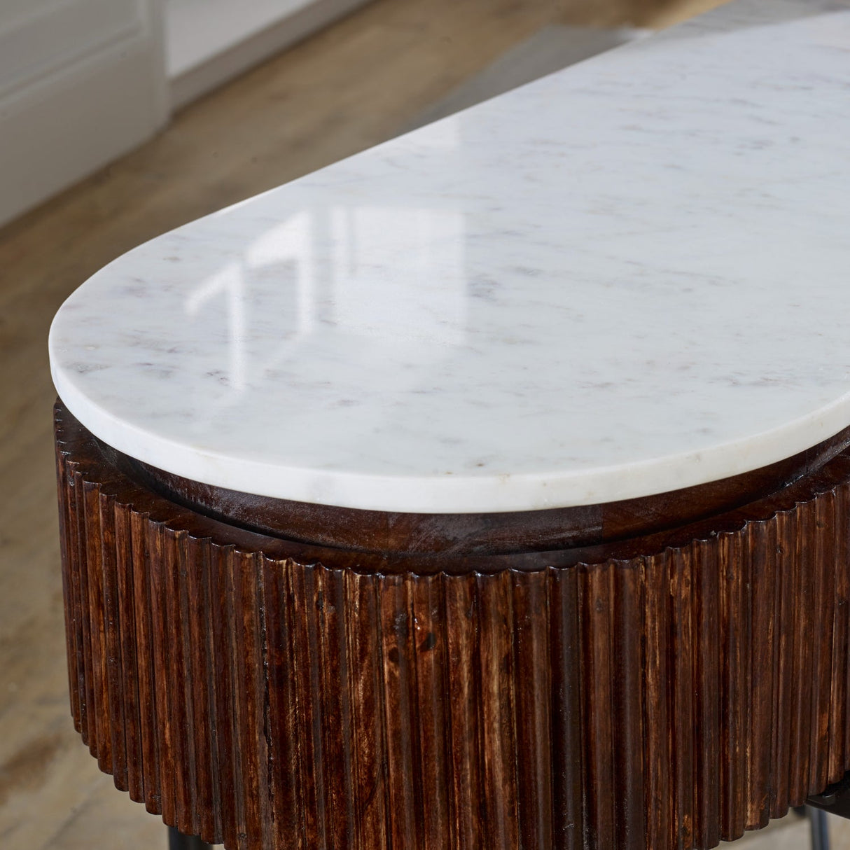 Opal Natural Marble and Mango Wood 2 Drawer Console Table - Indian Hub