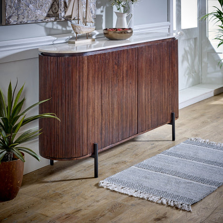 Opal Natural Marble and Mango Wood 4 Door Sideboard - Indian Hub