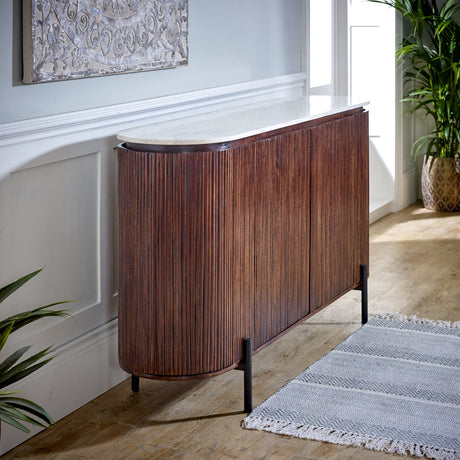 Opal Natural Marble and Mango Wood 4 Door Sideboard - Indian Hub