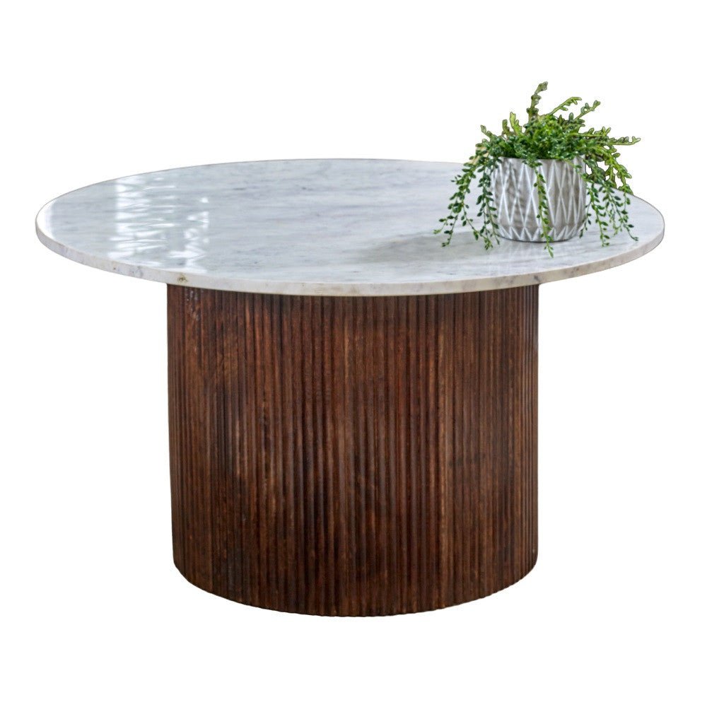 Opal Natural Marble and Mango Wood Coffee Table - Indian Hub