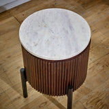 Opal Natural Marble and Mango Wood Side Table - Indian Hub